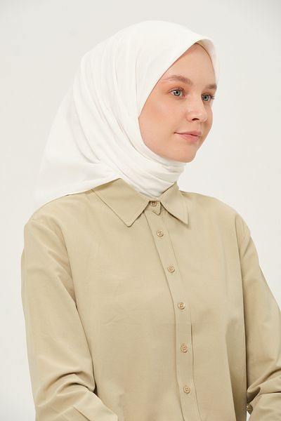 Madame Polo Poly Coton Square Scarf Off White Cotton Breathable Fabric