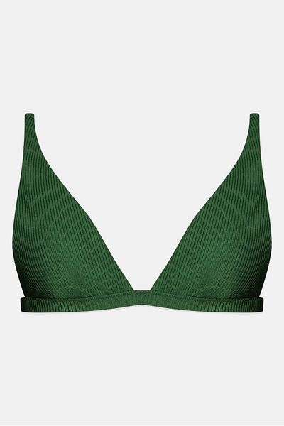 aerie Women Rib Knit Padded Bikini Top, Dark Green