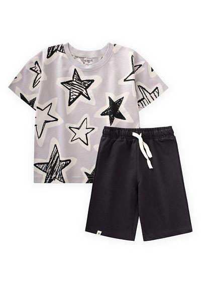 Cigit Patterned Basic Capri Suit 2-10 Years Stone