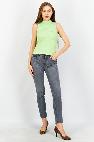 Sinsay Women Mock Nek Sleeveless Textured Tank Top, Lime Green