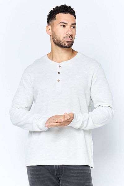 Chaps Men Henley Neck Embroidered Logo Long Sleeve Sweatshirt, Light Grey