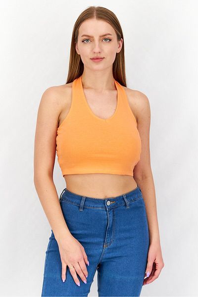 Sinsay Women Halter Neck Sleeveless Solid Top, Orange