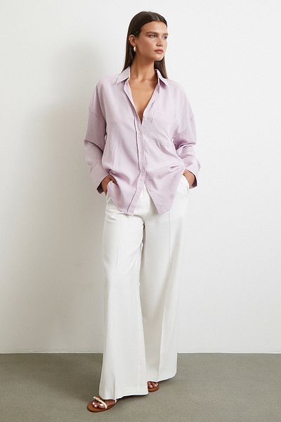 Never more Striped Shirt with Pockets Lilac