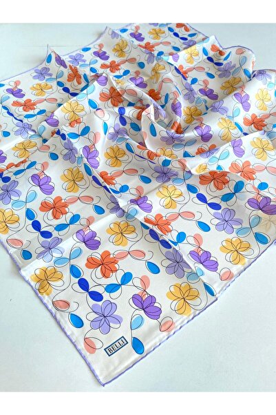 Belli وشاح تيفيل من الحرير الخالص 4045-85 نمط أبيض مختلط