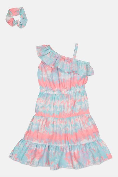 Freestyle Toddlers Girl Tie Dye Dress With Scrunch, Multicolor