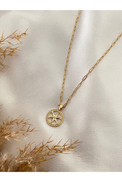 stainless steell Ataç Zincirli Pusula Çelik Kolye