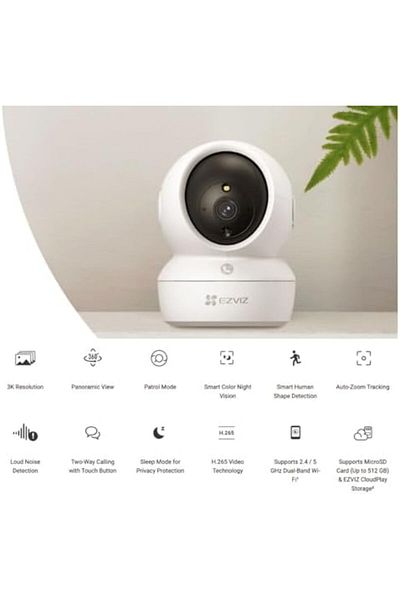 EZVIZ كاميرا مراقبة منزلية H6c Pro | واي فاي 360، زر اتصال، رؤية ليلية ذكية بالأشعة تحت الحمراء، كاشف حركة