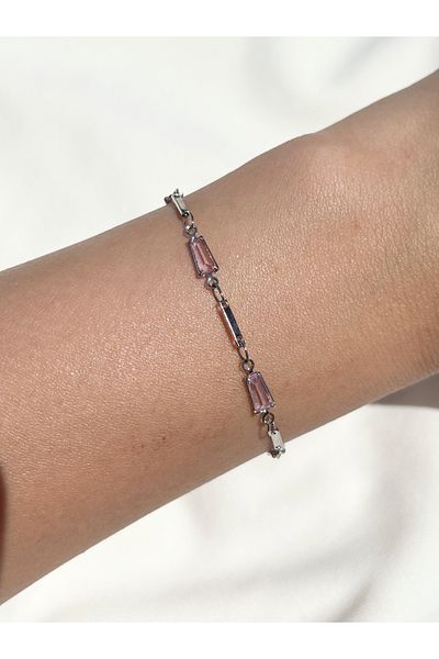 Eylülün Takısı Women's Silver Color Pink Stone Vintage Bracelet