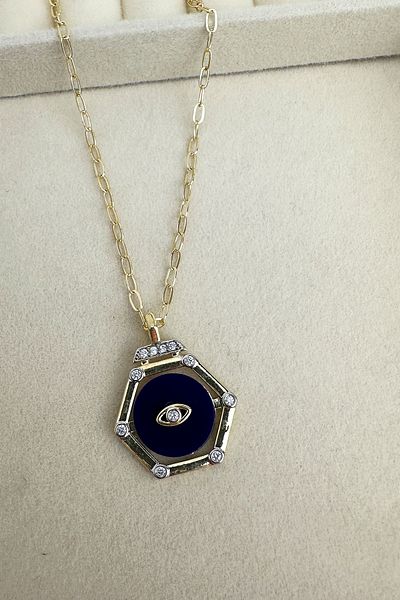 Modex Gold Color Necklace with Hexagon Figure Eye Detail (50cm)
