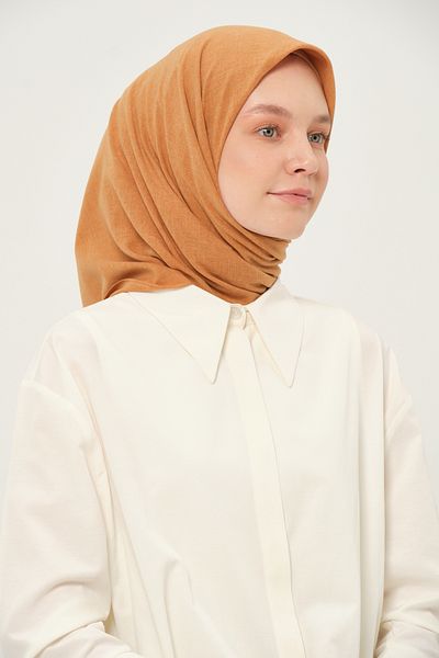 Madame Polo Τετράγωνο κασκόλ Poly Coton Μουσταρδί Βαμβακερό αναπνεύσιμο ύφασμα