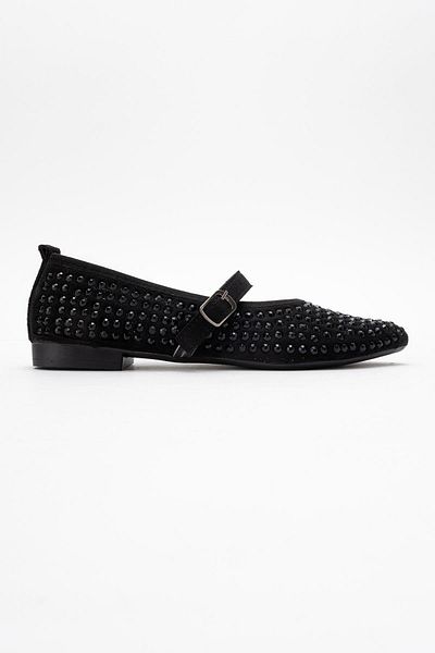 CCWAY AYAKKABI Women's Belted Stone Ballerina Black