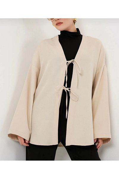 DEFNECE BUTİK Linen Kimono - Beige