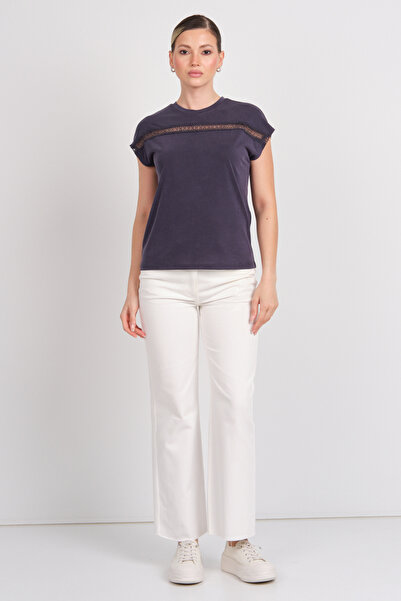 ONLY Γυναικείο μπλουζάκι με κοντό μανίκι Onlfree Lace 15350108 Navy Blue