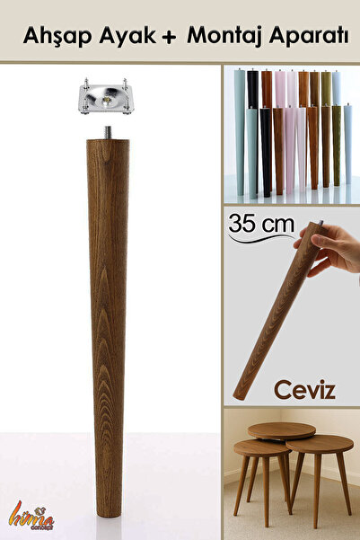 GLASWEN Ahşap Ayak 35 Cm Ceviz M8 Civatalı Bağlantı Aparatlı Mobilya Tabure S...