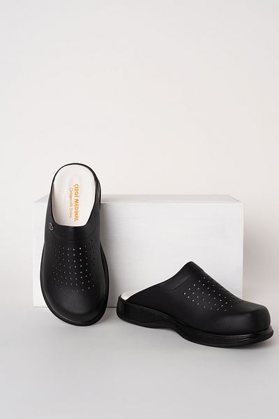 ÇİZGİ MEDİKAL Black Men's Prestige Cool Sabo Slippers Orthopedic Doctor Nurse Hospital Slippers