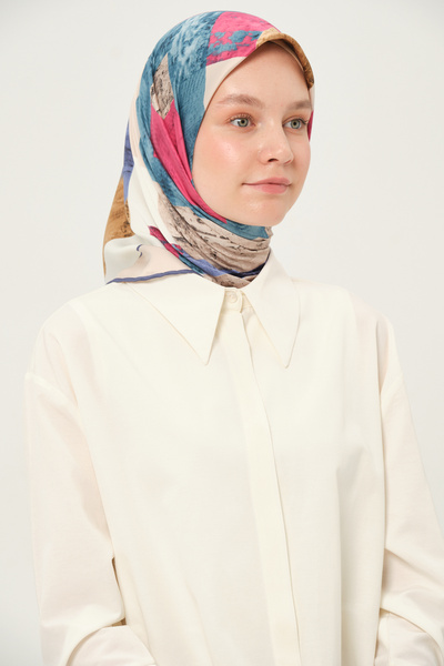 Madame Polo Eșarfă din Rayon Imprimată Multicoloră Anti-alunecare 90x90 Cm