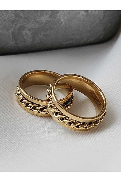 ZÜLİSCH Wedding Ring Ring Chain ​​Steel Gold 7 mm