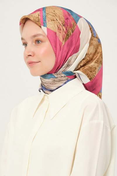 Madame Polo Eșarfă din Rayon Imprimată Multicoloră Anti-alunecare 90x90 Cm