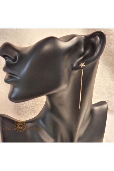 saratremo Gold-Plated Earrings – Thread Design with Star Decor