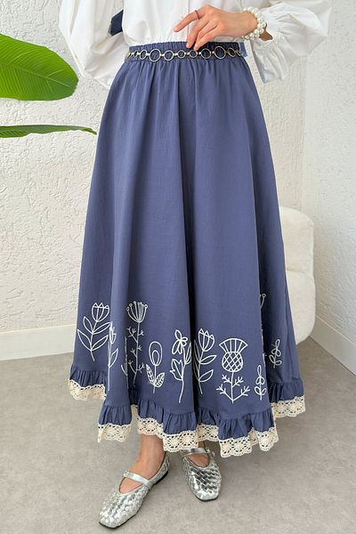 Salih Çelebi Fusta cu detaliu Fisto și Broderie 2329 - INDIGO