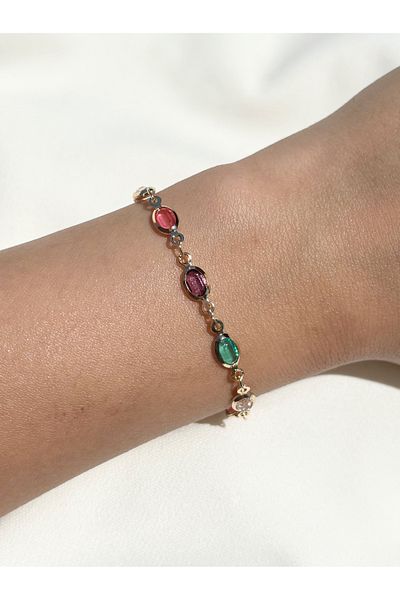 Eylülün Takısı Women's Gold Color Colorful Stone Bracelet