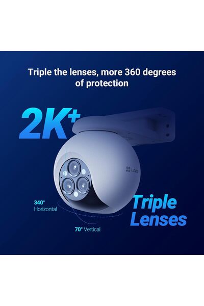 EZVIZ كاميرا خارجية ثلاثية العدسات بدقة 12 ميجابكسل، كاميرا خارجية لاسلكية 3×2K+ بزاوية 360 درجة