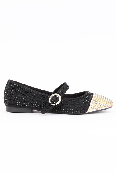 Paris Shoes Women's Black Double Color Highlight Stone Embroidered Ballerinas - Glitzia