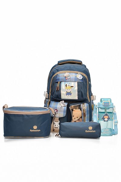 ELATAE Children's 4-Piece School Set Primary School Bag & Thermal Lunch Box & Pen Holder & Water Bottle 1395