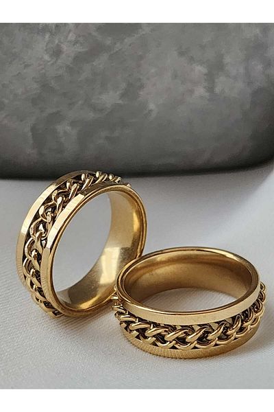 ZÜLİSCH Wedding Ring Ring Chain ​​Steel Gold 7 mm