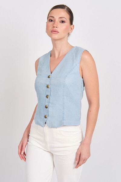 ONLY Women's T-Shirt Sleeveless Buttoned Jean Vest 15337941 Blue