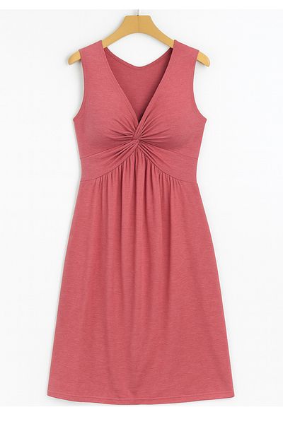 Little Visqon Women's Strap V-Neck Viscose Dress with Knot Detail on the Front