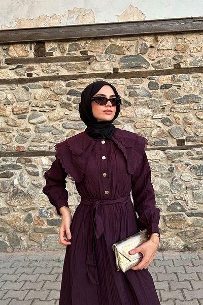 LOCCO Rochie de damă cu guler de păpușă din dantelă Prune