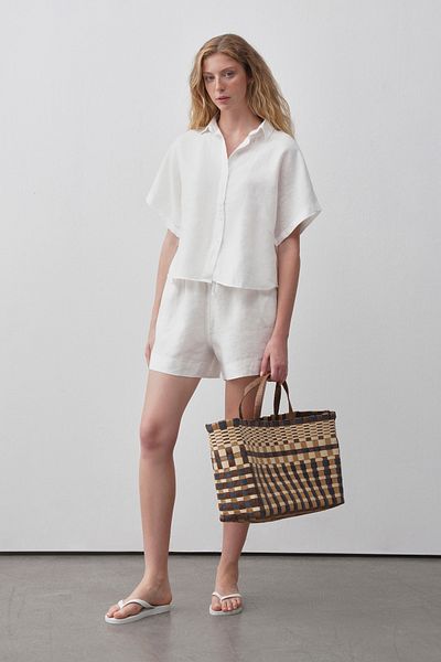 mathilda store Women's White Linen Shorts Shirt Set