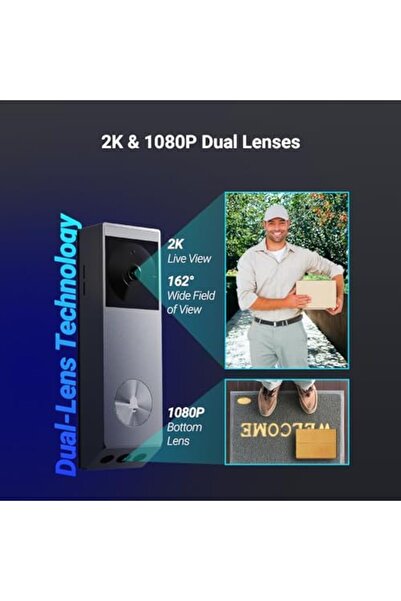 EZVIZ EP3x Pro + Chime CH1, 2K Doorbell with Solar Panel Camera, Dual Lens Video Doorbell