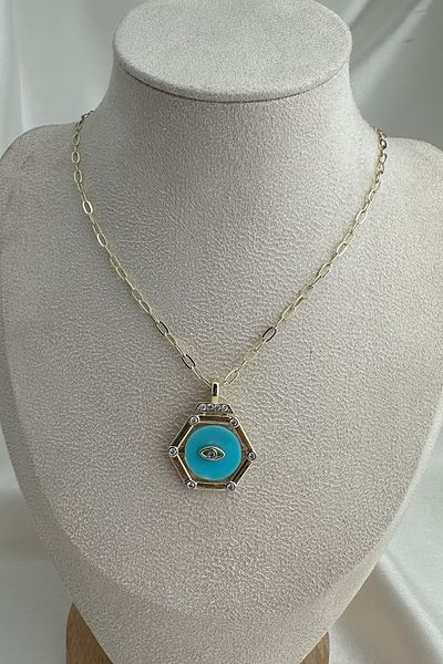 Modex Gold Color Necklace with Hexagon Figure Eye Detail (50cm)