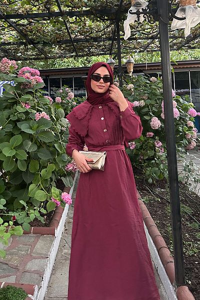LOCCO Rochie de damă cu guler de păpușă Bordeaux