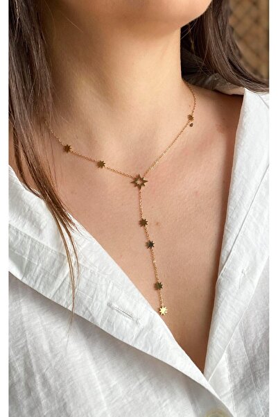 Sacha Accessories Gold Steel Y Necklace with North Star Figure