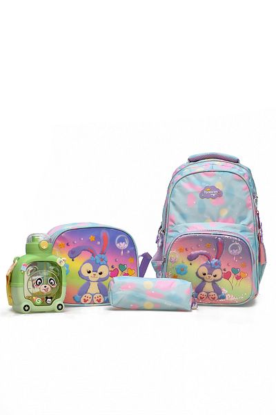 ELATAE Children's 4-Piece School Set Primary School Bag & Thermal Lunch Box & Pen Holder & Water Bottle 1370
