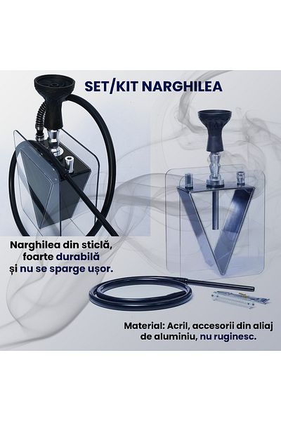 AVYRA Narghilea Din Acril 32Cm Cu Furtun 100Cm, Kit Portabil, Teava Aluminiu Antirugina