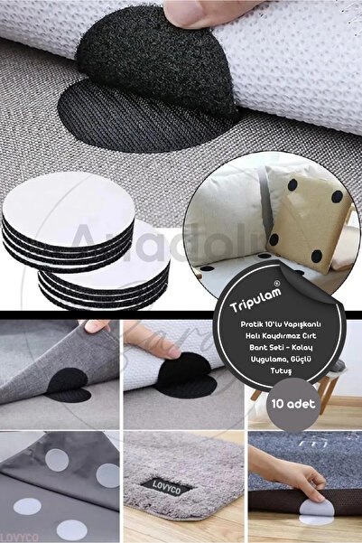 TRİPULAM 10 Adet Yapışkanlı Halı Kaydırmaz Cırt Bant Seti – Kolay Uygulama, G...