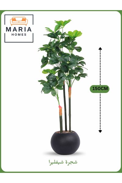 MARIA HOMES Artificial Schefflera Tree 150 cm – Decorative Indoor Plant with Black Pot