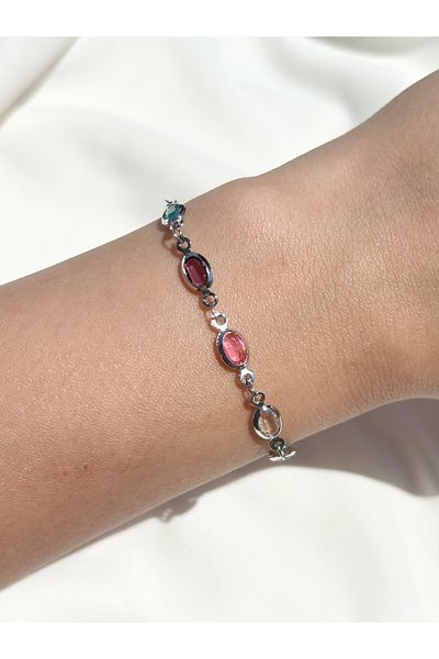 Eylülün Takısı Women's Silver Color Colorful Stone Bracelet