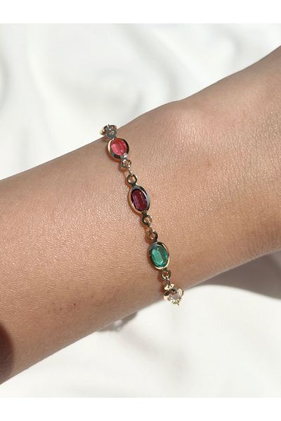 Eylülün Takısı Women's Gold Color Colorful Stone Bracelet