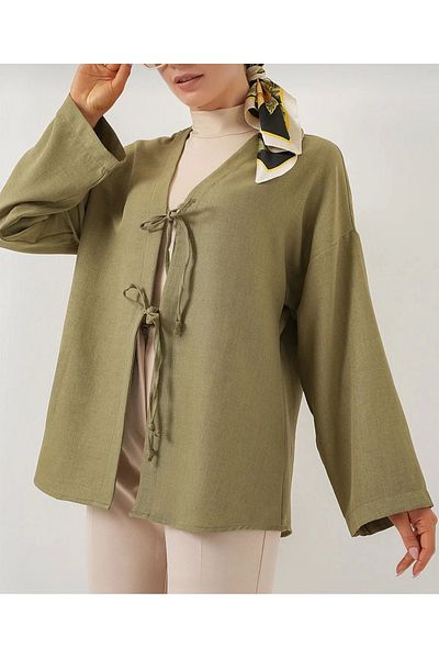 DEFNECE BUTİK Linen Kimono - Green