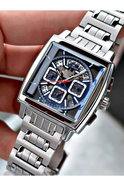 FERRO Gümüş Renk Çelik Business Kare Model Erkek Kol Saati + BİLEKLİK