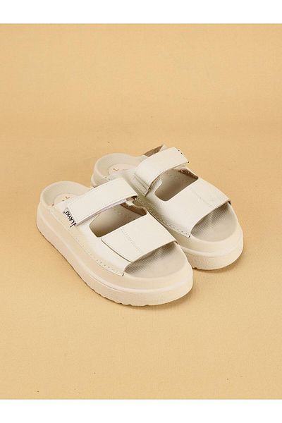 layki Zeyu Double Striped Anatomical Sole Beige Women's Slippers