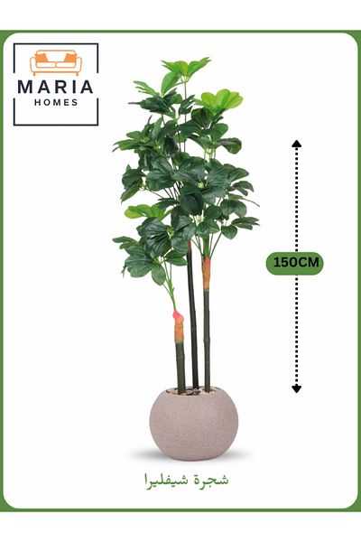 MARIA HOMES Artificial Schefflera Tree 150 cm – Decorative Indoor Plant with Beige Pot