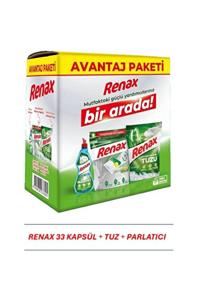RENAX Avantajlı Paket Bulaşık Makinesi Kapsülü 33'lü Tuzu Parlatıcı