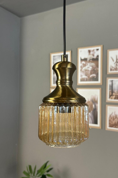 Bamyum Jerno Cam Bal Rengi Tekli Avize Eskitme Tokmak Başlık Retro Sarkıt Lamba Salon Aydınlatma