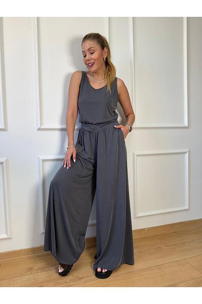 Size Özgü Anthracite Waist Detailed Trousers